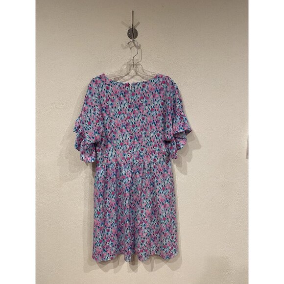 Lilly Pulitzer Blaire Dress Womens 12 Pink Blue Ruffle Sleeve Babydoll Floral - Picture 4 of 4